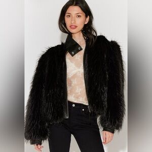 Free People Milana Faux Fur Biker Jacket Size L NWT